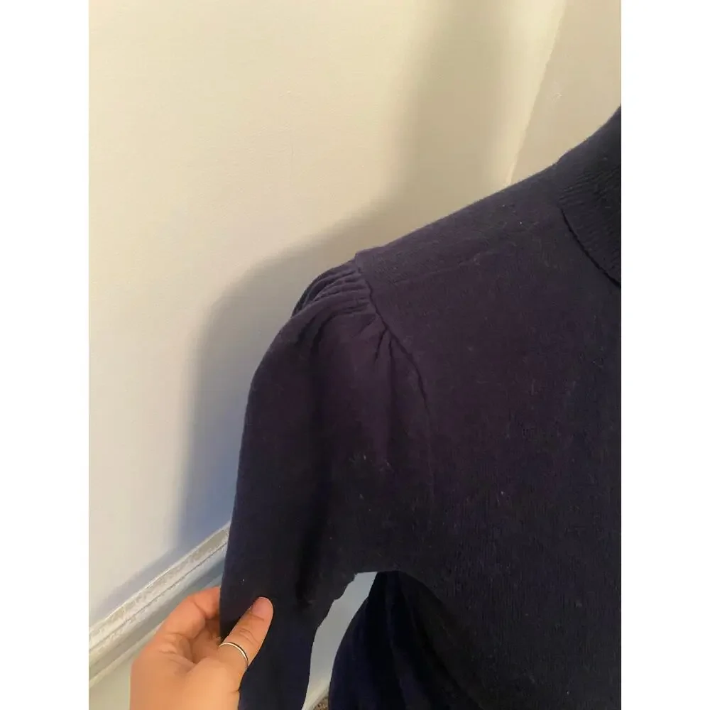 Vintage Ralph Lauren Navy Blue Merino Wool Blend Turtleneck Sweater Ribbed Cuffs